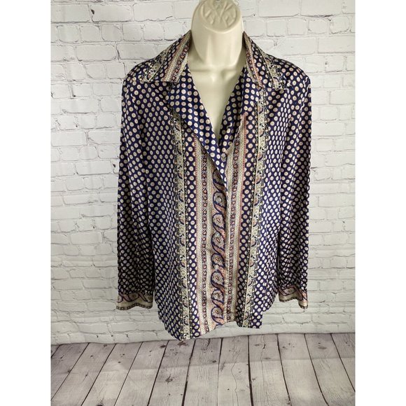 VTG Lady Manhattan Blue Pink Floral Geometric Long Sleeve Button Up Blouse 14 - Picture 1 of 8